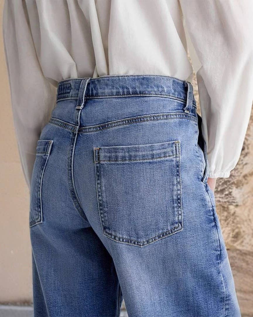 Vintage Wide-Leg Embroidered Casual Jeans