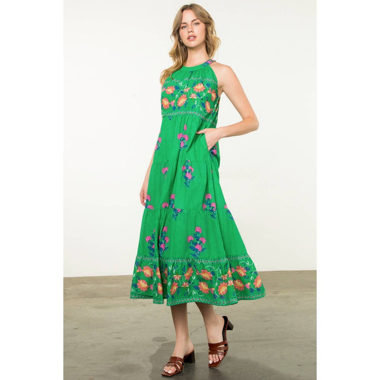Halter Neck Floral Print Maxi Dress