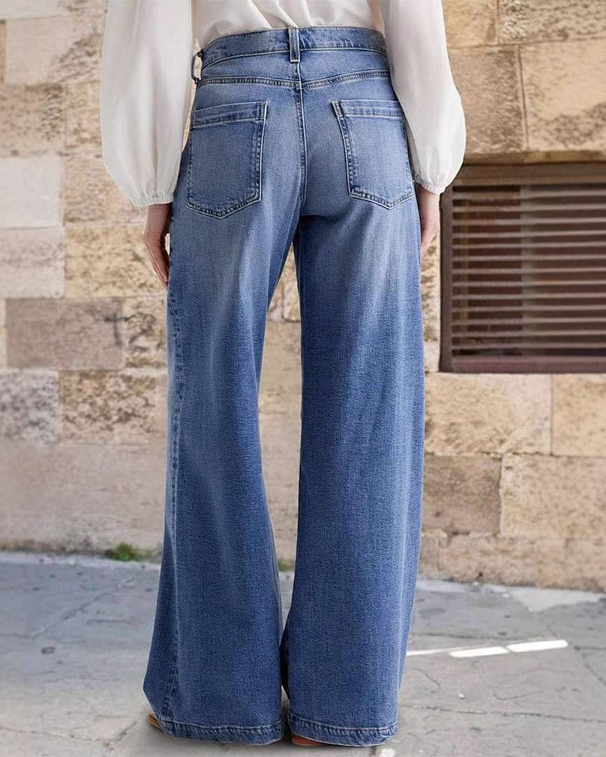 Vintage Wide-Leg Embroidered Casual Jeans