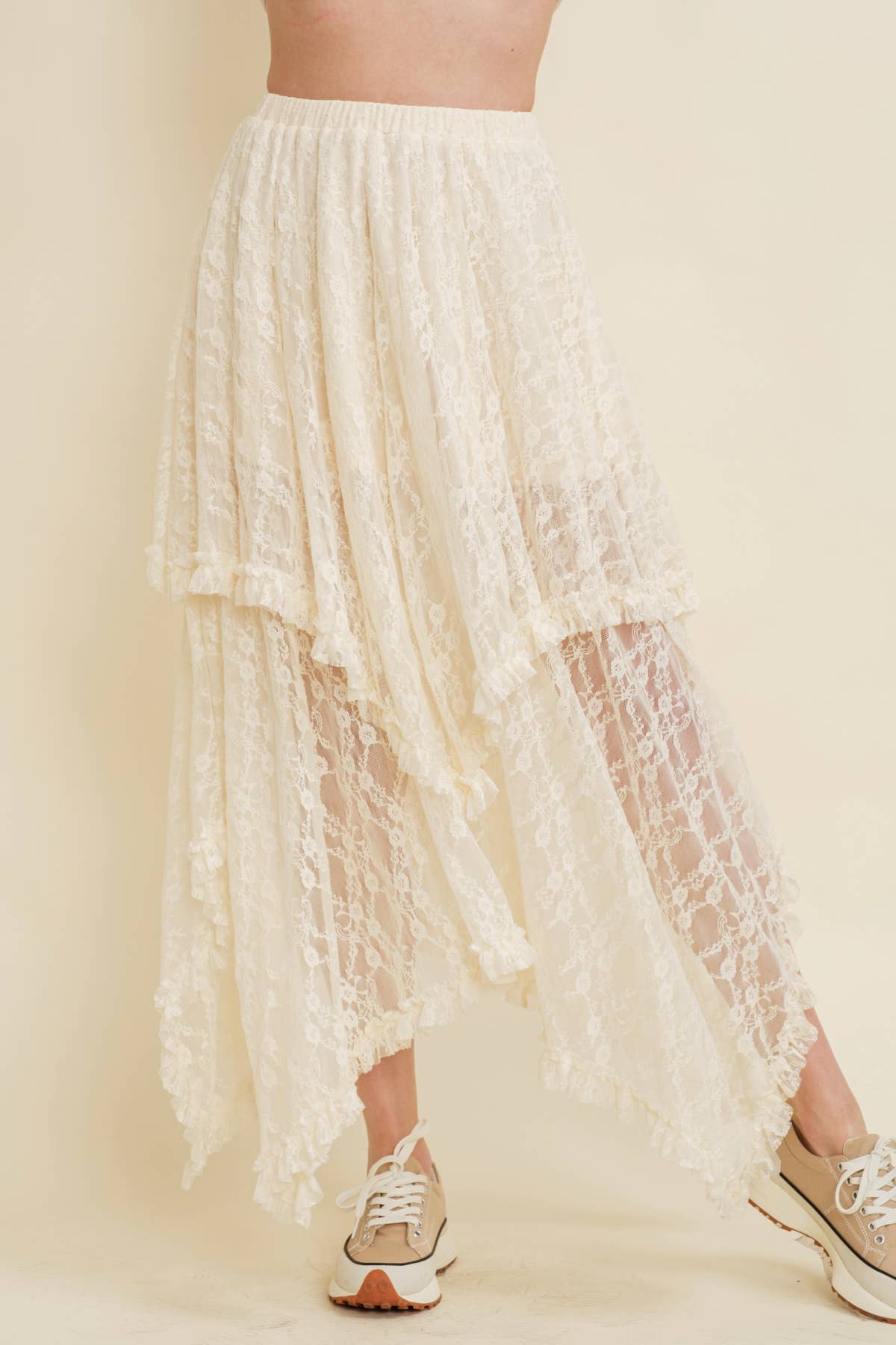 LAYERED FLORAL MIDI SKIRT Cloud Ten