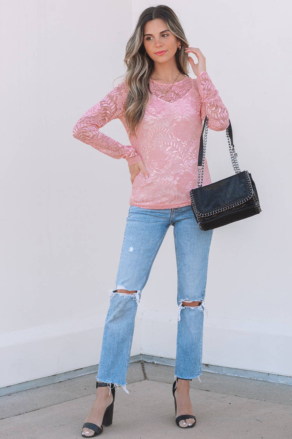 Sheer Lace Long Sleeve Top LALA LOO