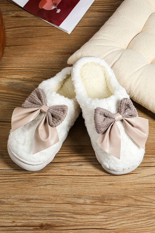 LDC Contrast Bowknot Applique Plush Winter Slippers