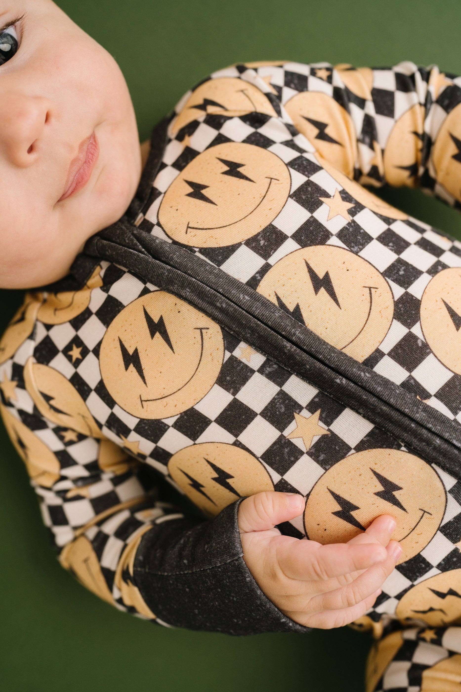 Lightning Checkered Smiley Bamboo Sleeper Emerson+Ivory