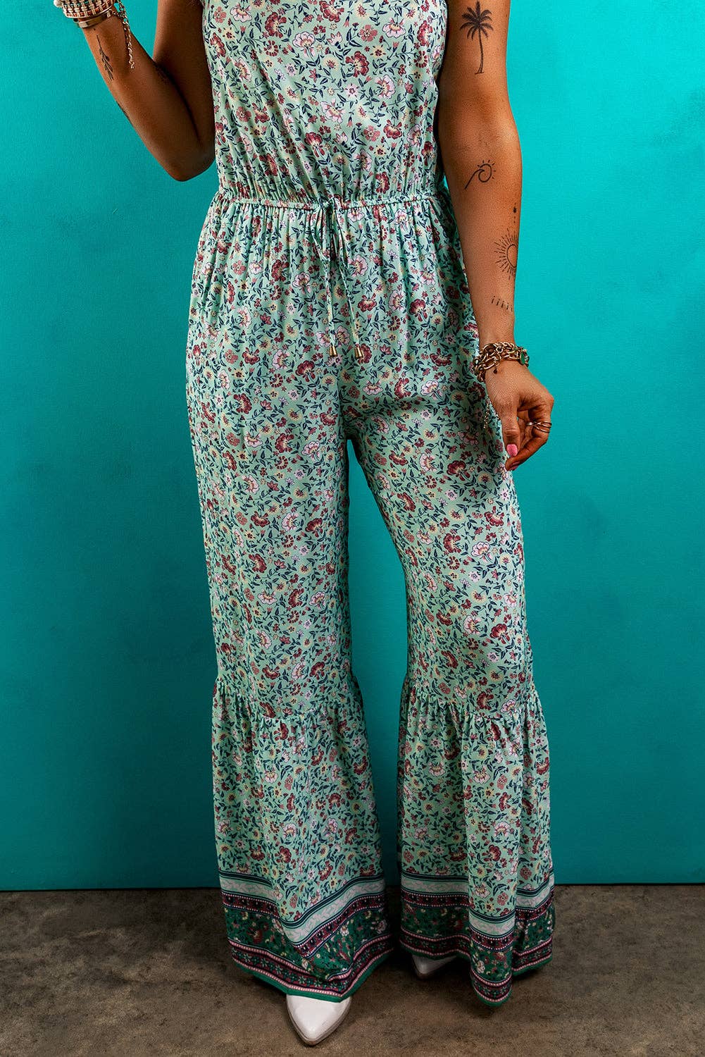 FINAL SALE- Boho Floral Ruffle Hem Summer Jumpsuit