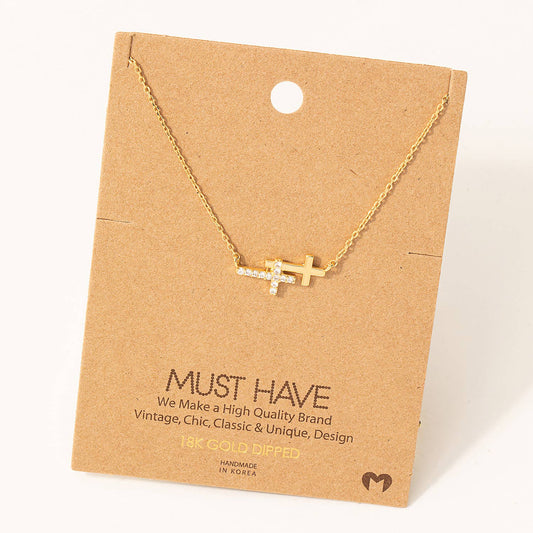 Double Cross Pendant Necklace Fame Accessories