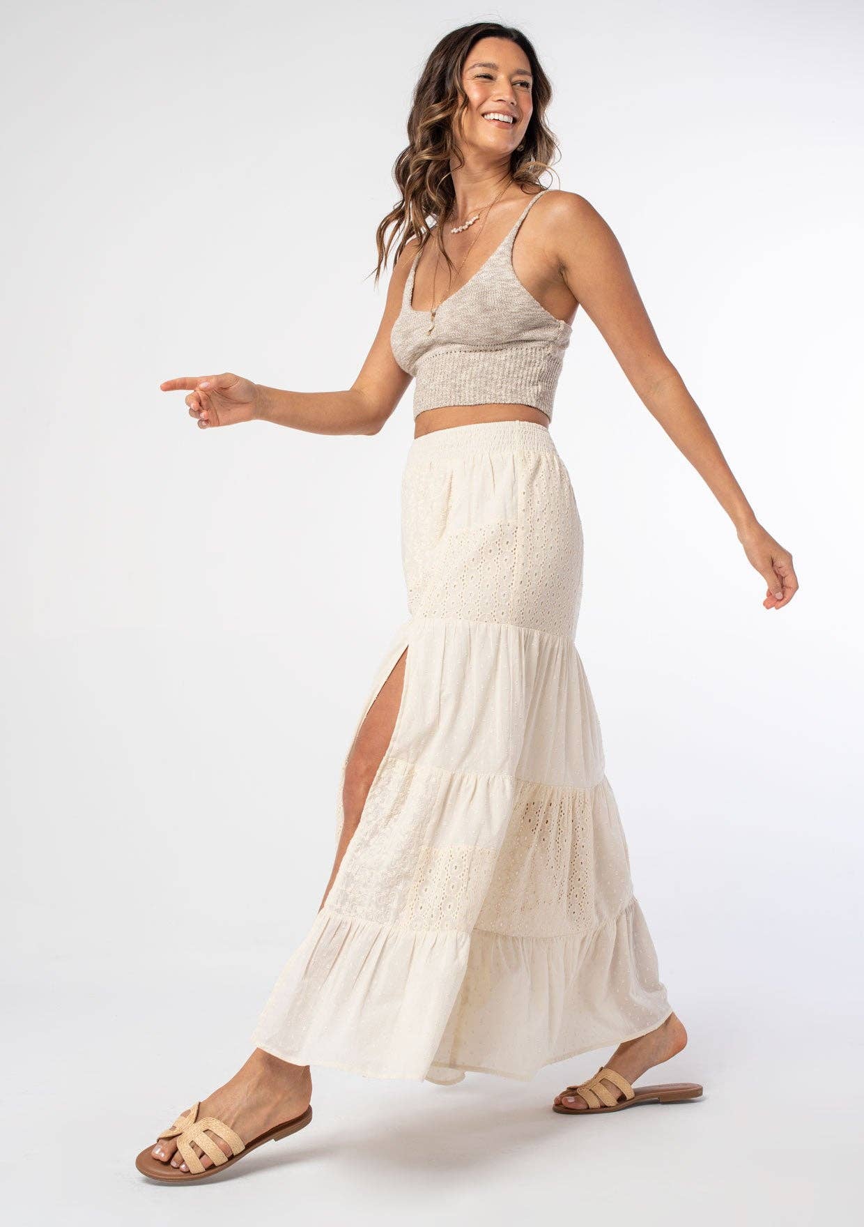 Bohemian Crochet Smocked Maxi Skirt