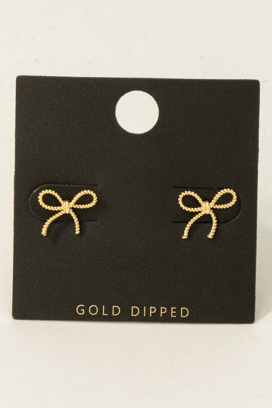 Gold Dipped Ribbon Bow Stud Earrings