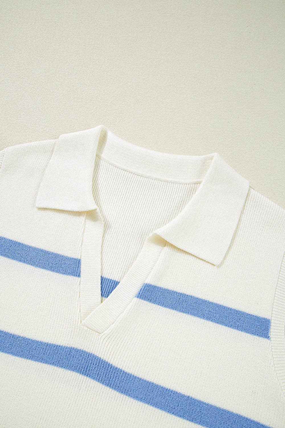 Stripe Collared V-Neck Sleeveless Sweater Top