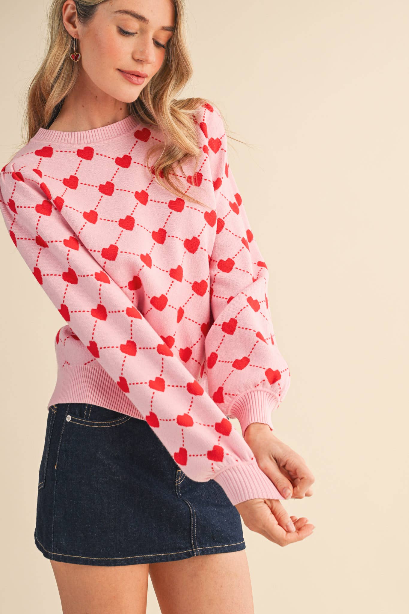 HEART KNIT PUFF SLEEVE SWEATER &MERCI