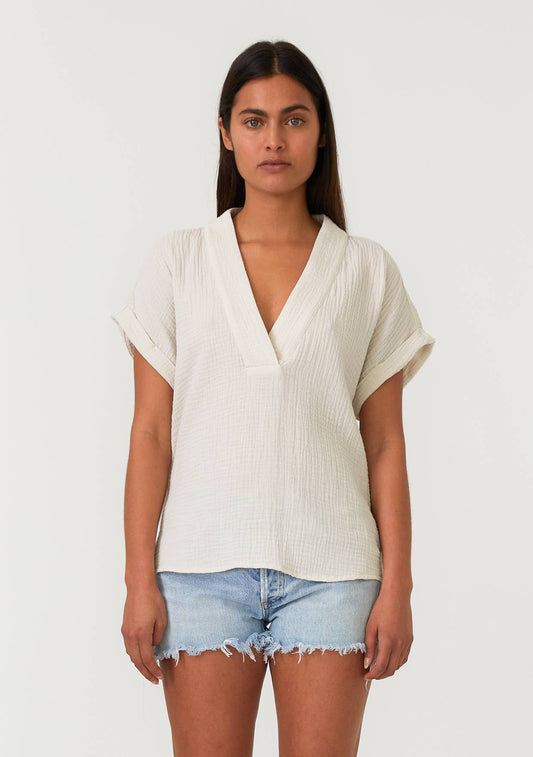 FINAL SALE -Effortless Boho Cotton Gauze Dolman Sleeve V-Neck Top