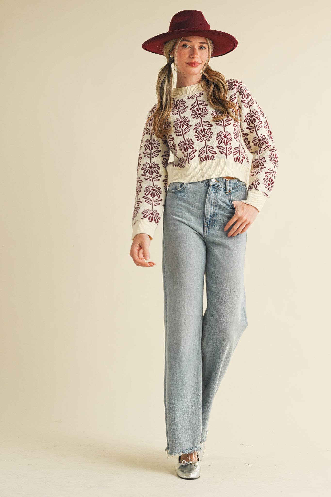 FLORAL PATTERN KNIT SWEATER MSW1336 &MERCI