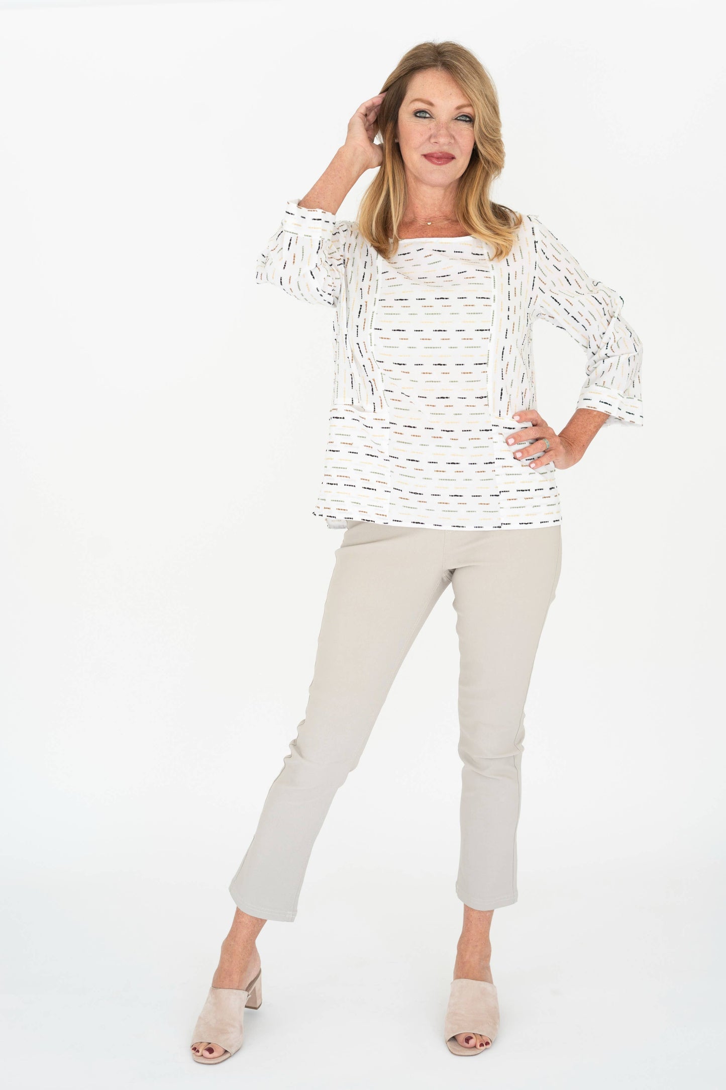 FINAL SALE- Women's 3/4 Sleeve clip stripe Shirt