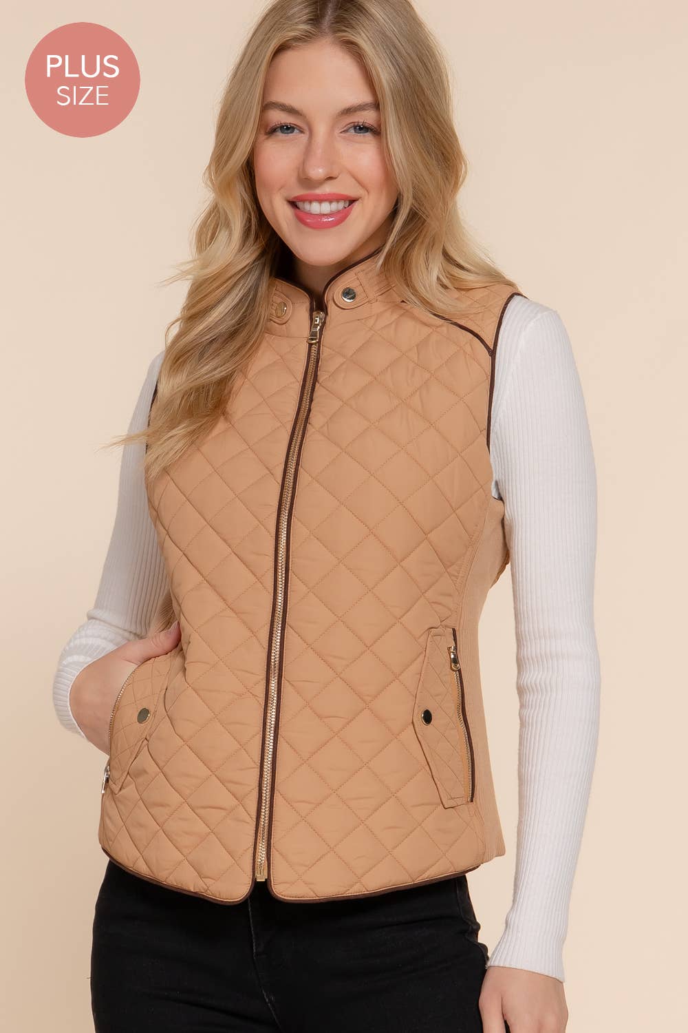 Suede Piping Quilted Padding Vest Active Basic | Active USA