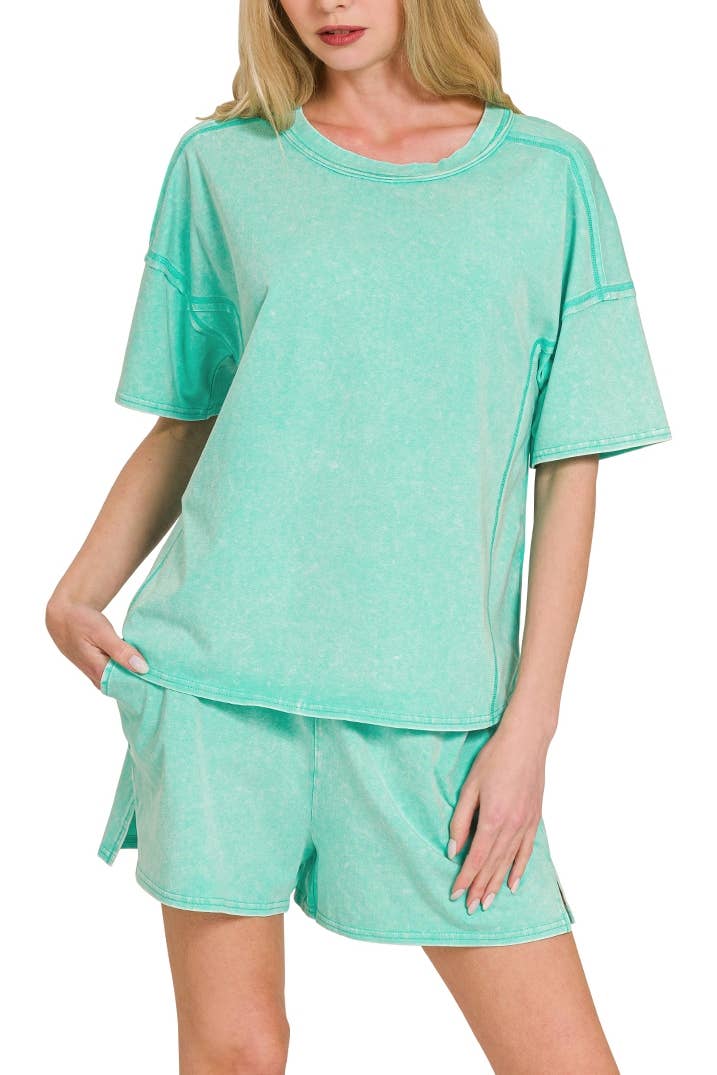 FINAL SALE- Acid Washed Short Sleeve Tee & Shorts Set