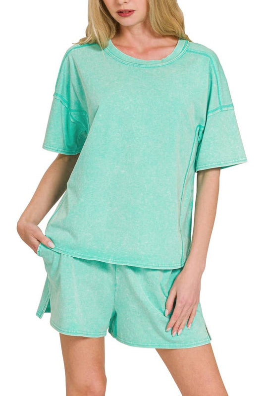 Acid Washed Short Sleeve Tee & Shorts Set