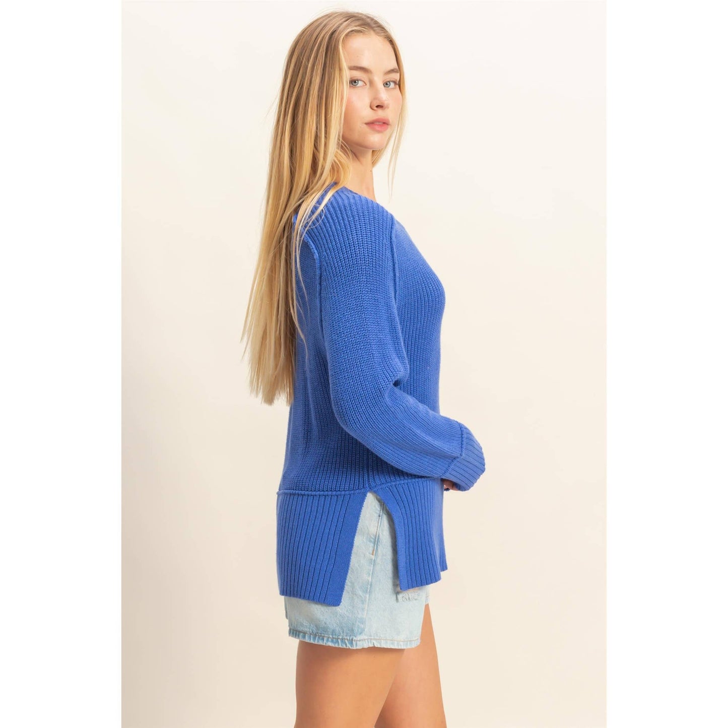 Raglan Long Sleeve Side Slit Sweater HYFVE