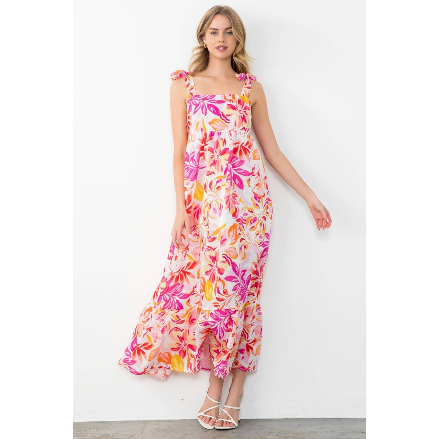 Tie Strap Floral Print Dress