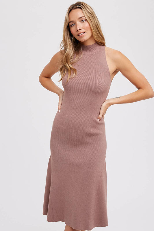 MOCK NECK SLEEVELESS MIDI DRESS
