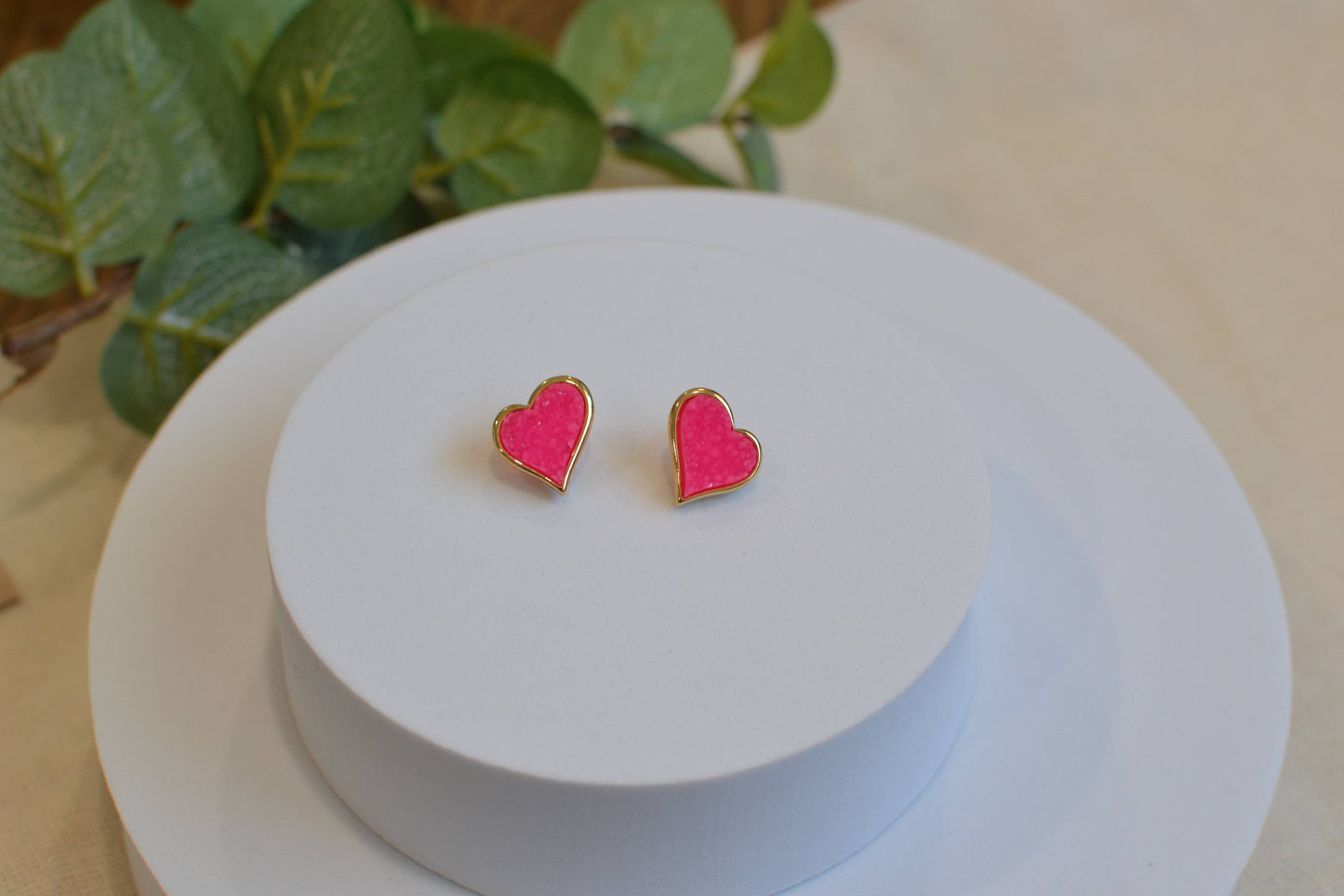 Uneven Resin Heart Druzy Button Stud Earrings StarryNYC