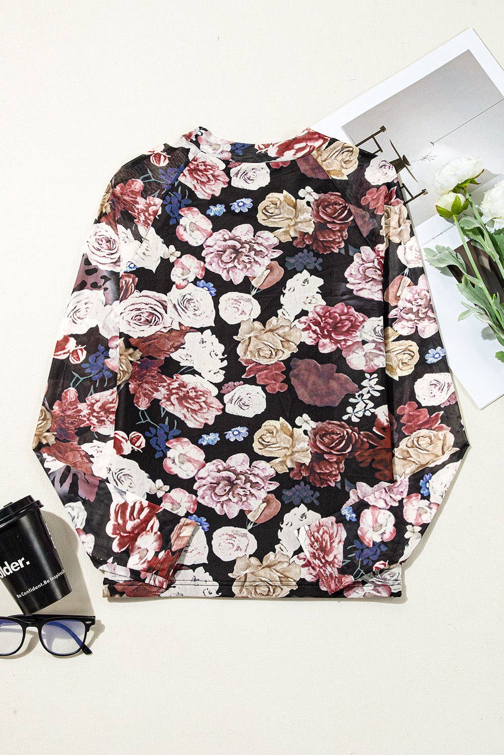 Floral Mesh Long Sleeve Top LALA LOO