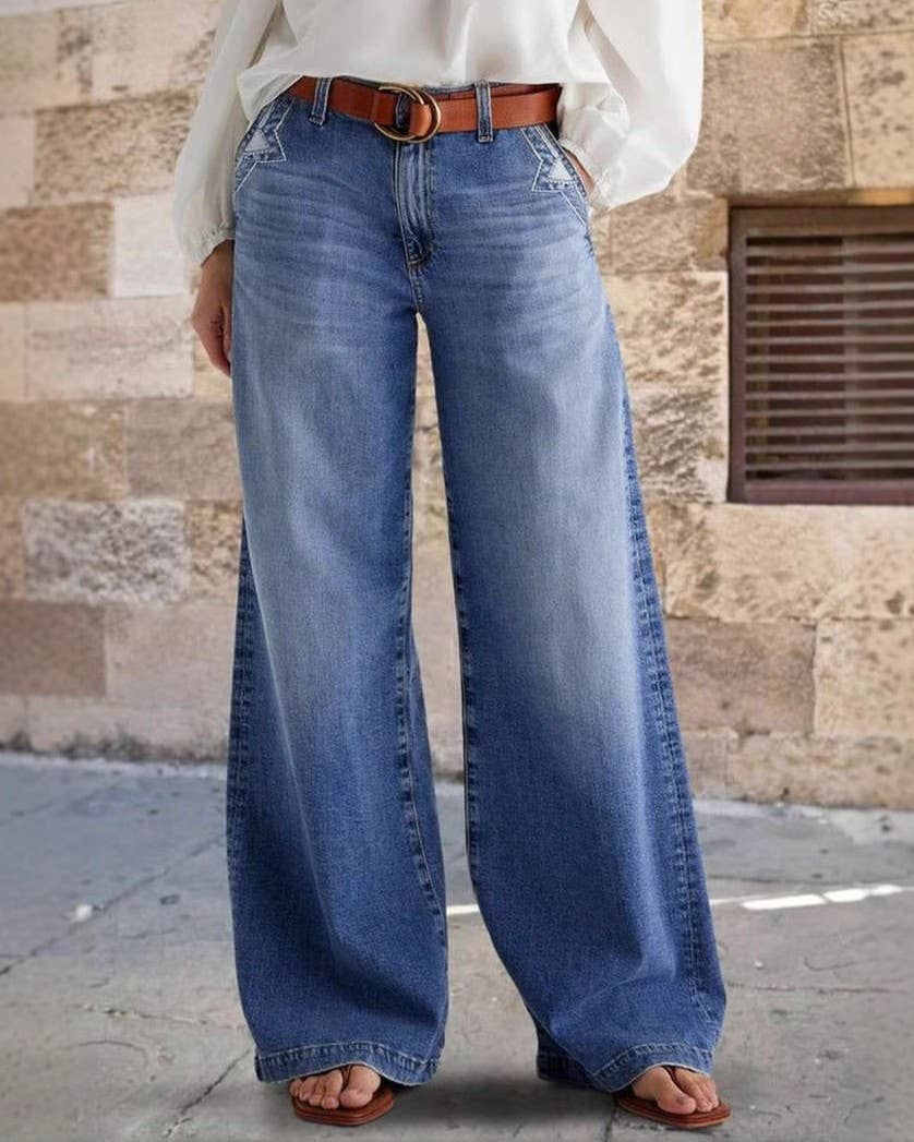 Vintage Wide-Leg Embroidered Casual Jeans