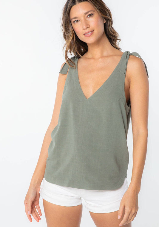 FINAL SALE- Linen Blend Double V Neck Tank Top