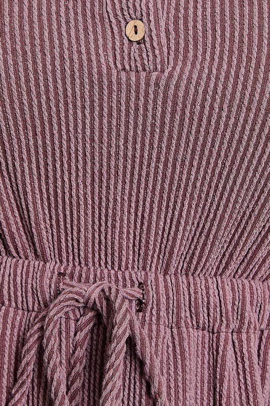 PLUS SLEEVELESS BUTTON DOWN WAIST TIE SIDE POCKET RIB DRESS GILLI