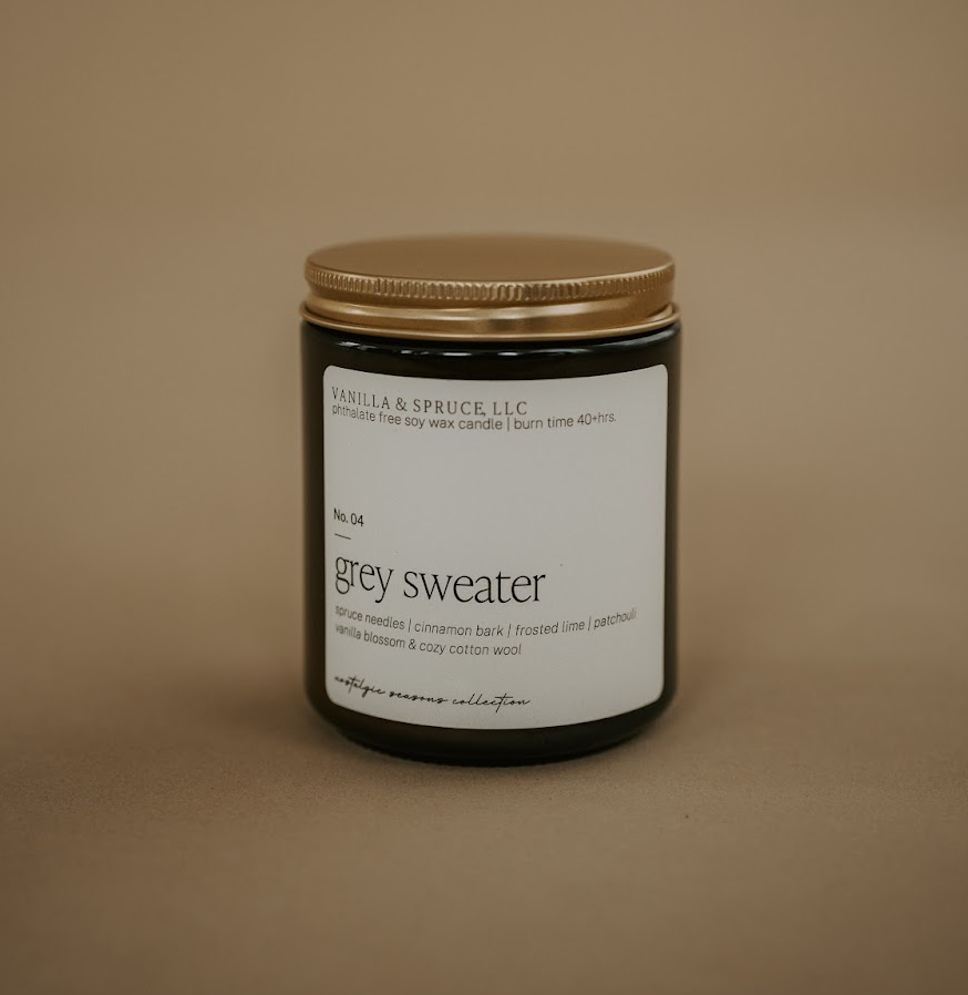 7 oz Candle - Grey Sweater Vanilla and Spruce, LLC