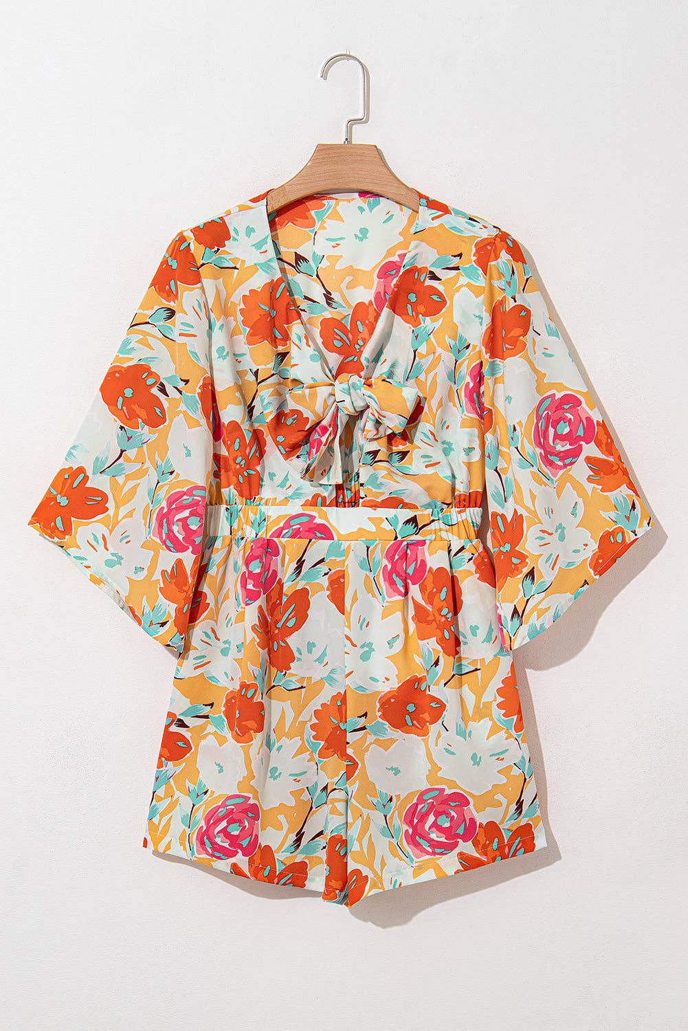 FINAL SALE- Blooming Floral Print Front Tie Romper