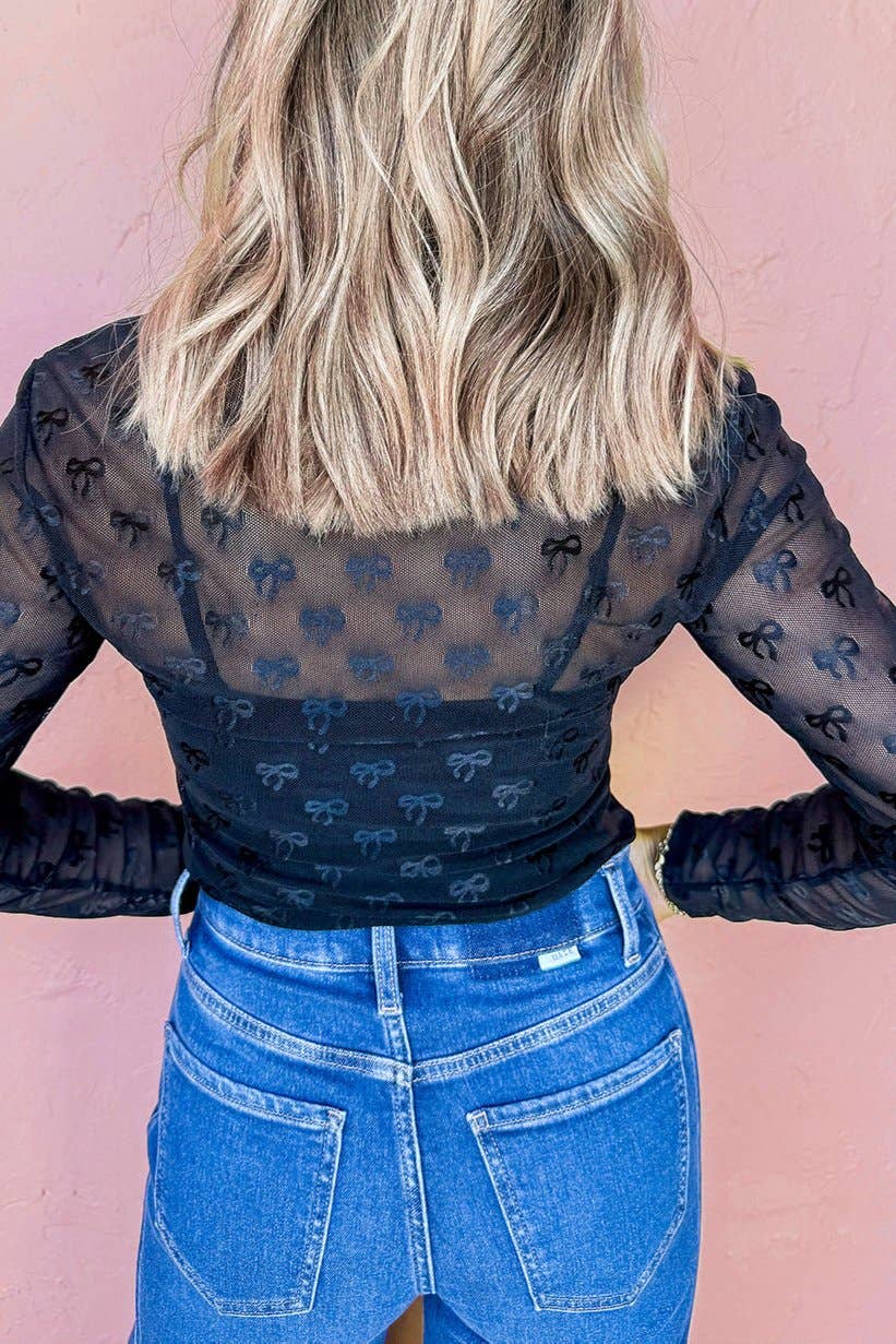Bow Mesh Long Sleeve Top LALA LOO