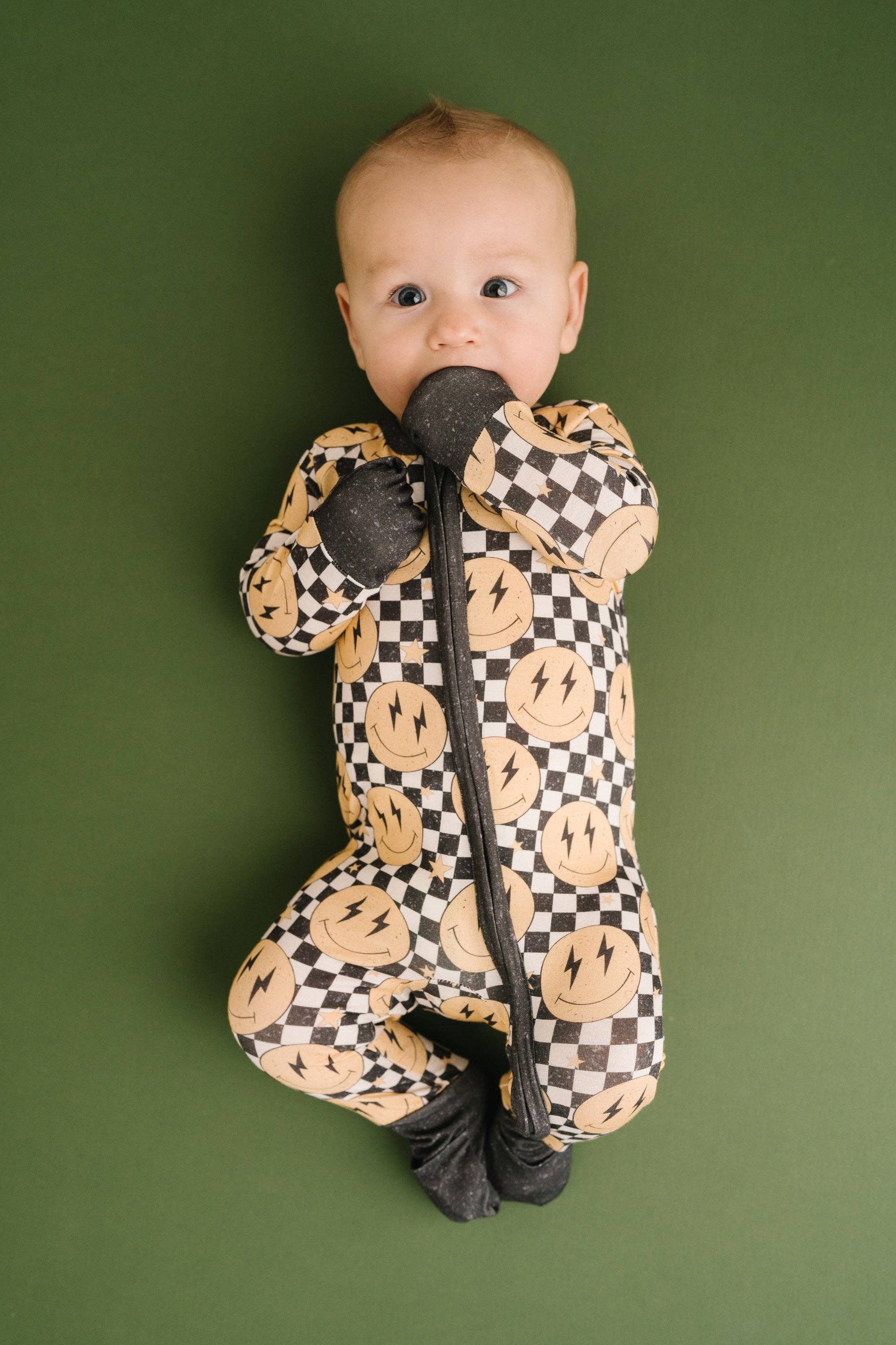 Lightning Checkered Smiley Bamboo Sleeper Emerson+Ivory