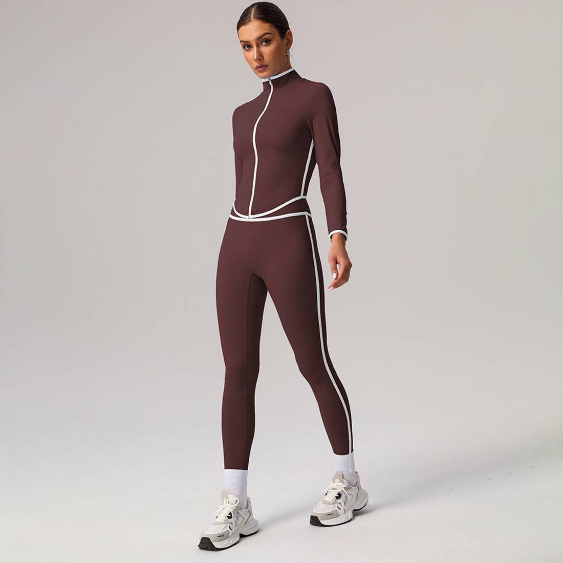 2 Pcs Set Contrast Color Slim Jacket & Yoga Sports Leggings Sodalemon