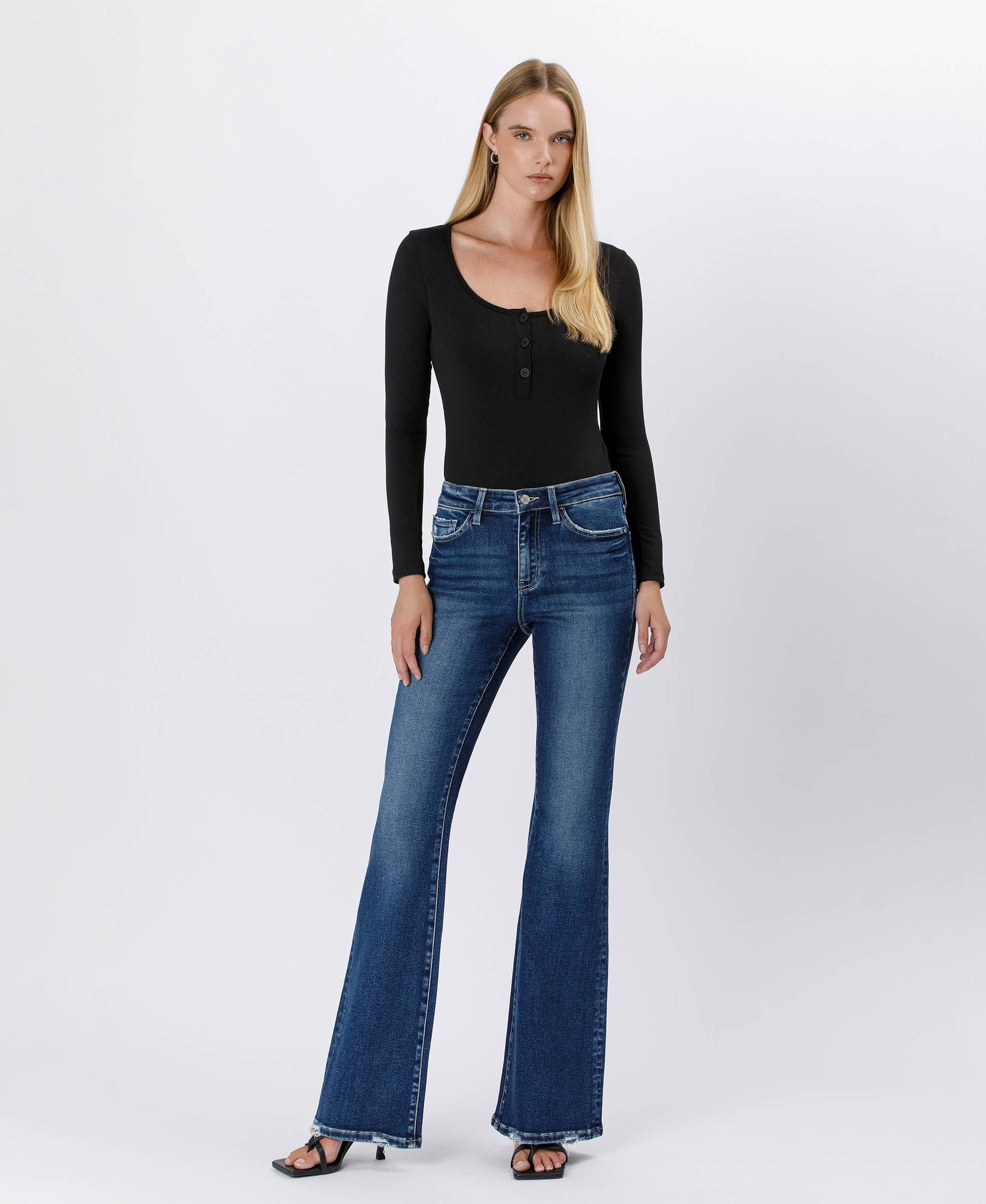 HIGH RISE FULL LENGTH FLARE JEANS LV1524 Lovervet by VERVET