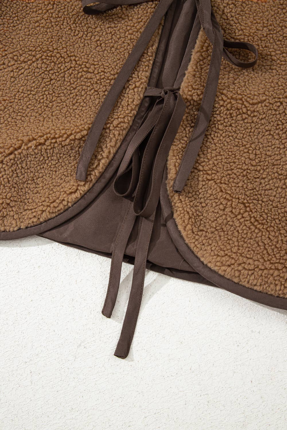 Contrast Trim Tie Front Sherpa Vest FULL TIME PURCHASE