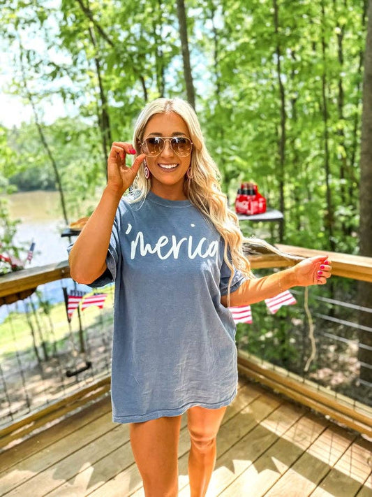 Merica Puff Letter Graphic Tee