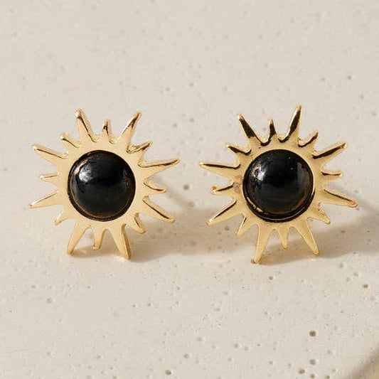 Sunburst Brass with Opal Bead Stud Earrings StarryNYC
