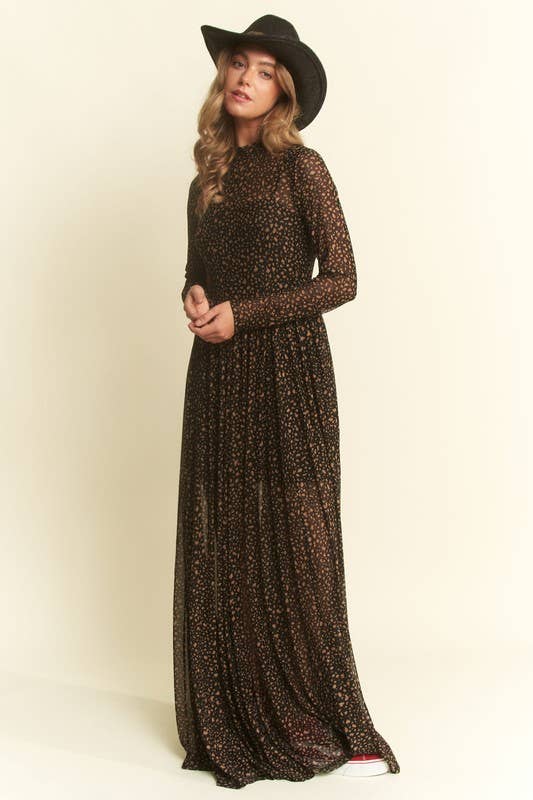 ANIMAL PRINT MESH MAXI DRESS