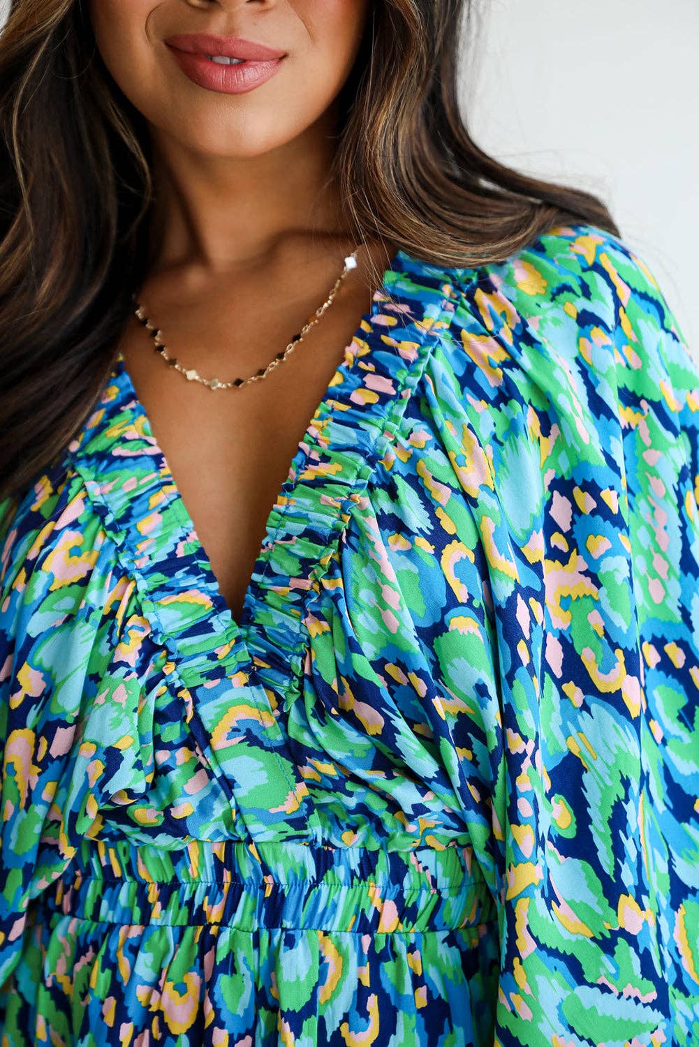 FINAL SALE-  Abstract Puff Sleeve V-Neck Romper