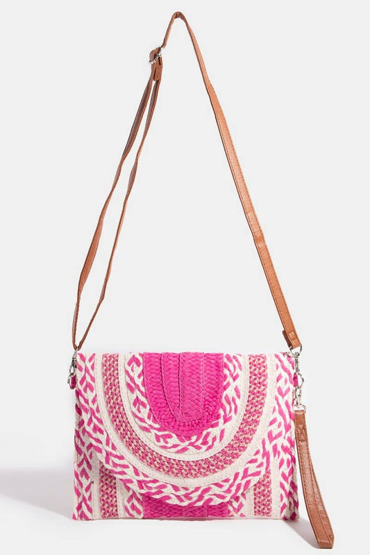Multi Straw Pattern Envelope Crossbody Bag