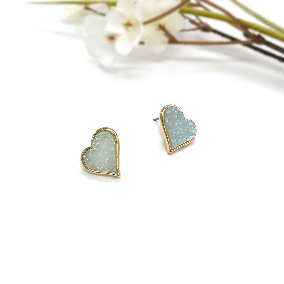 Uneven Resin Heart Druzy Button Stud Earrings StarryNYC