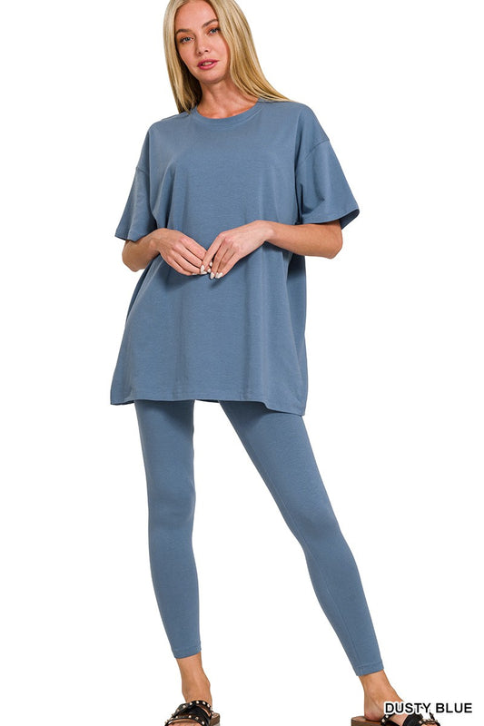 ZENANA Womens Cotton Round Neck Top & Legging Set CTCP-3385