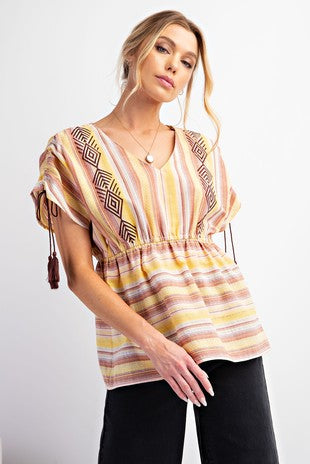 FINAL SALE- EASEL CAP STRIPED TOP