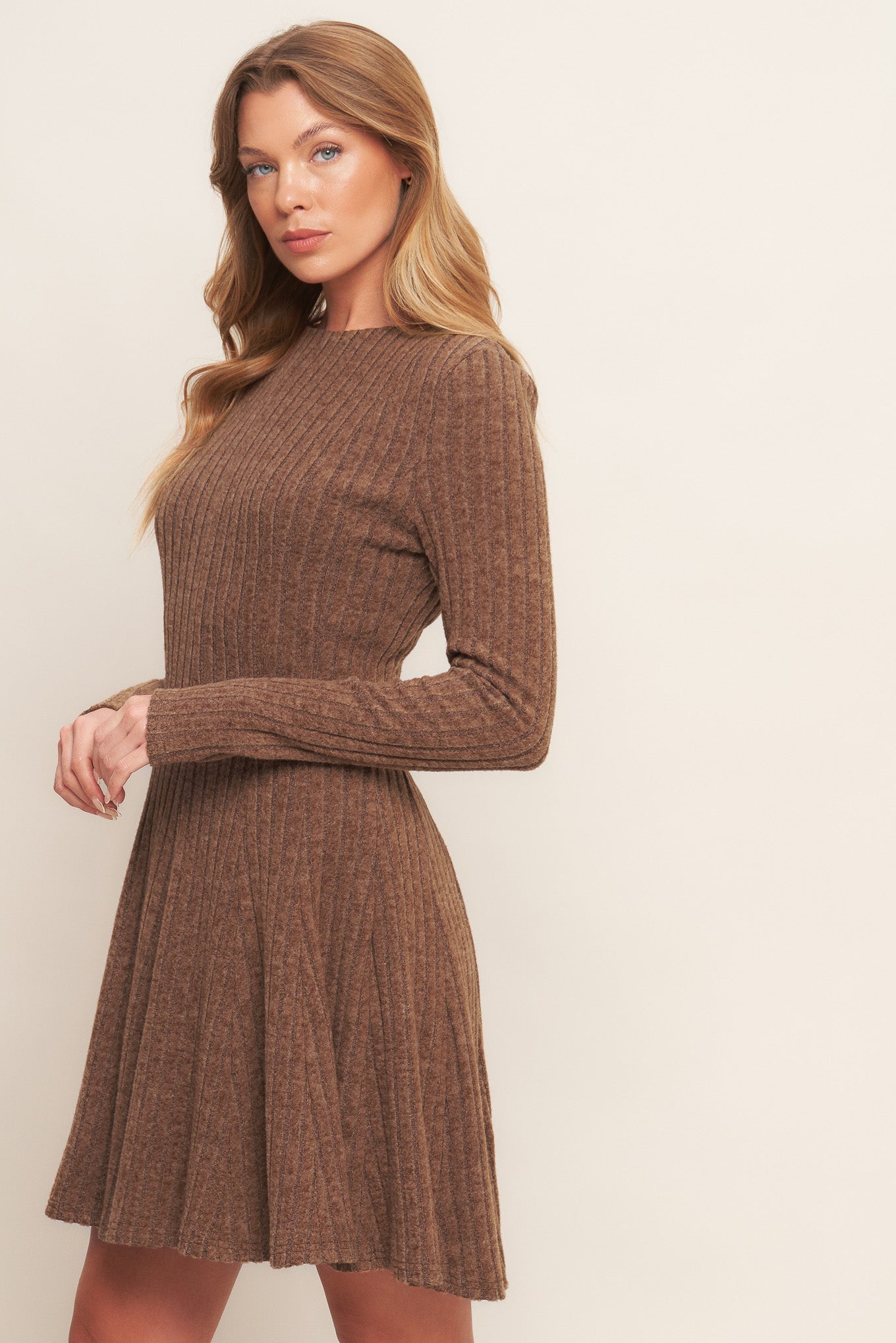 AUTUMN COFFEE BROWN KNIT MINI DRESS Flying Tomato