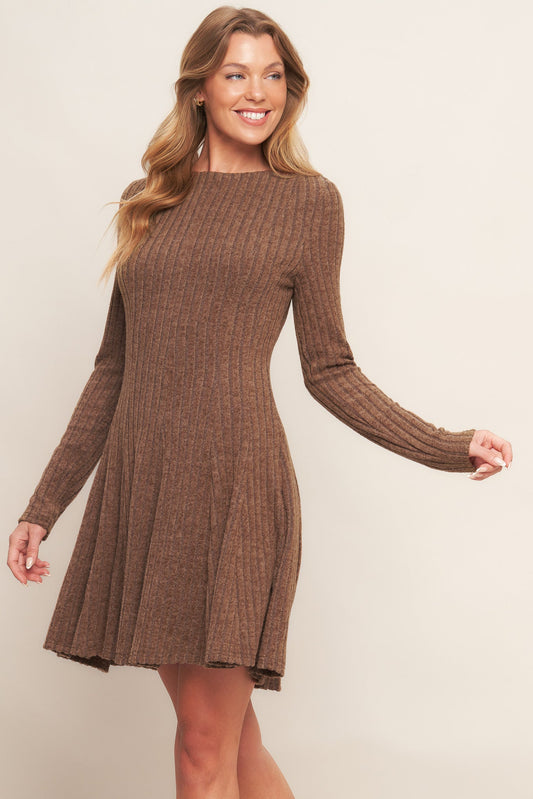 AUTUMN COFFEE BROWN KNIT MINI DRESS Flying Tomato