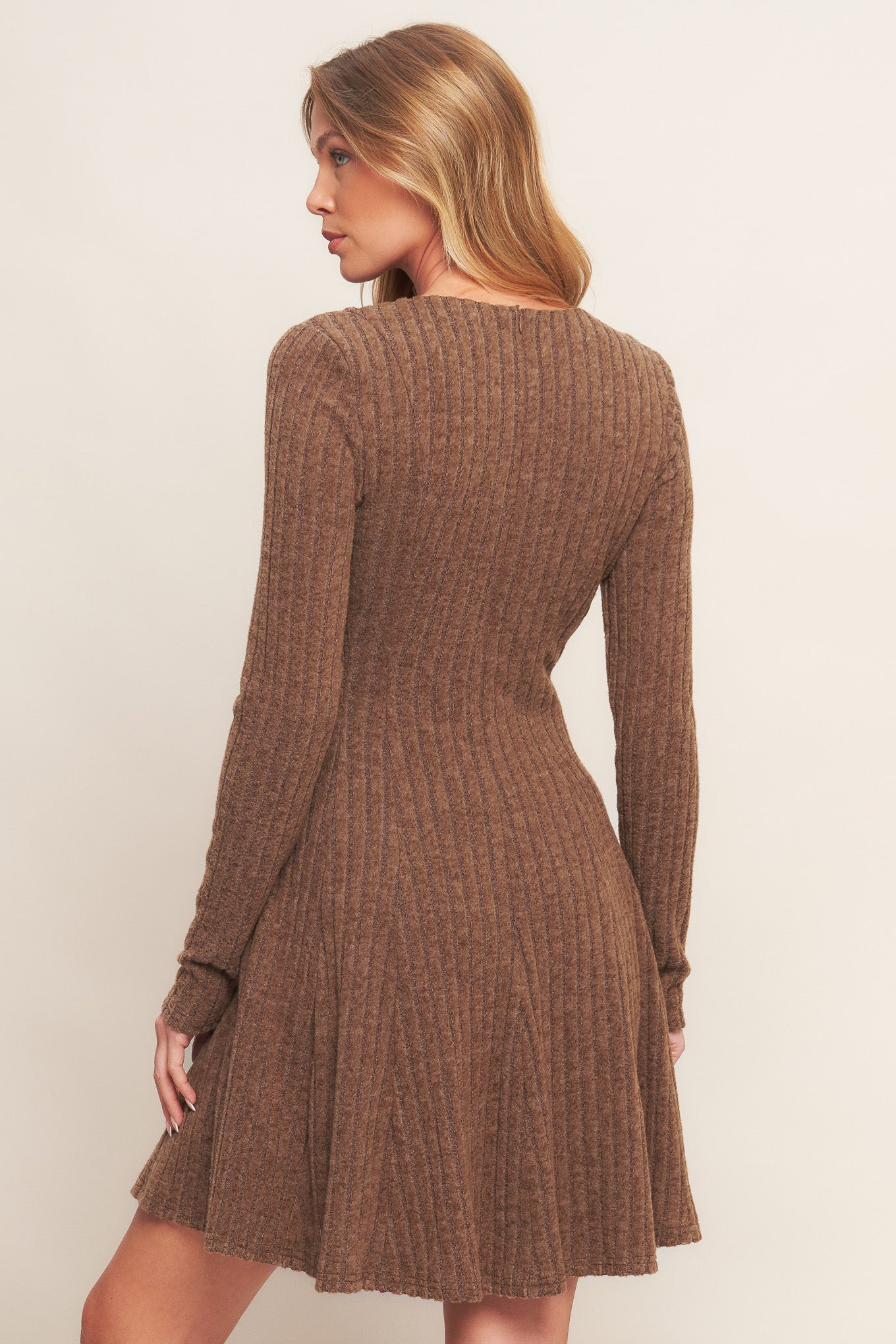 AUTUMN COFFEE BROWN KNIT MINI DRESS Flying Tomato