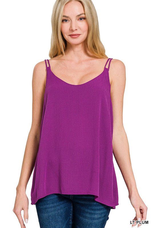 ZENANA Womens Woven Crinkle Double Spaghetti Strap V-neck Cami