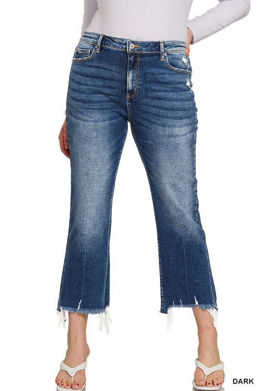 ZENANA Women's Plus Kick Crop Flare Denim Pants
