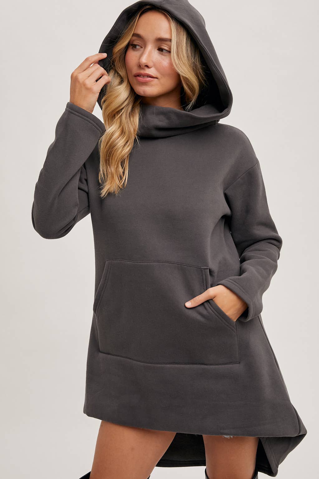 HIGH NECK HOODIE TUNIC SWEATSHIRT WITH POCKET FRONT Bluivy