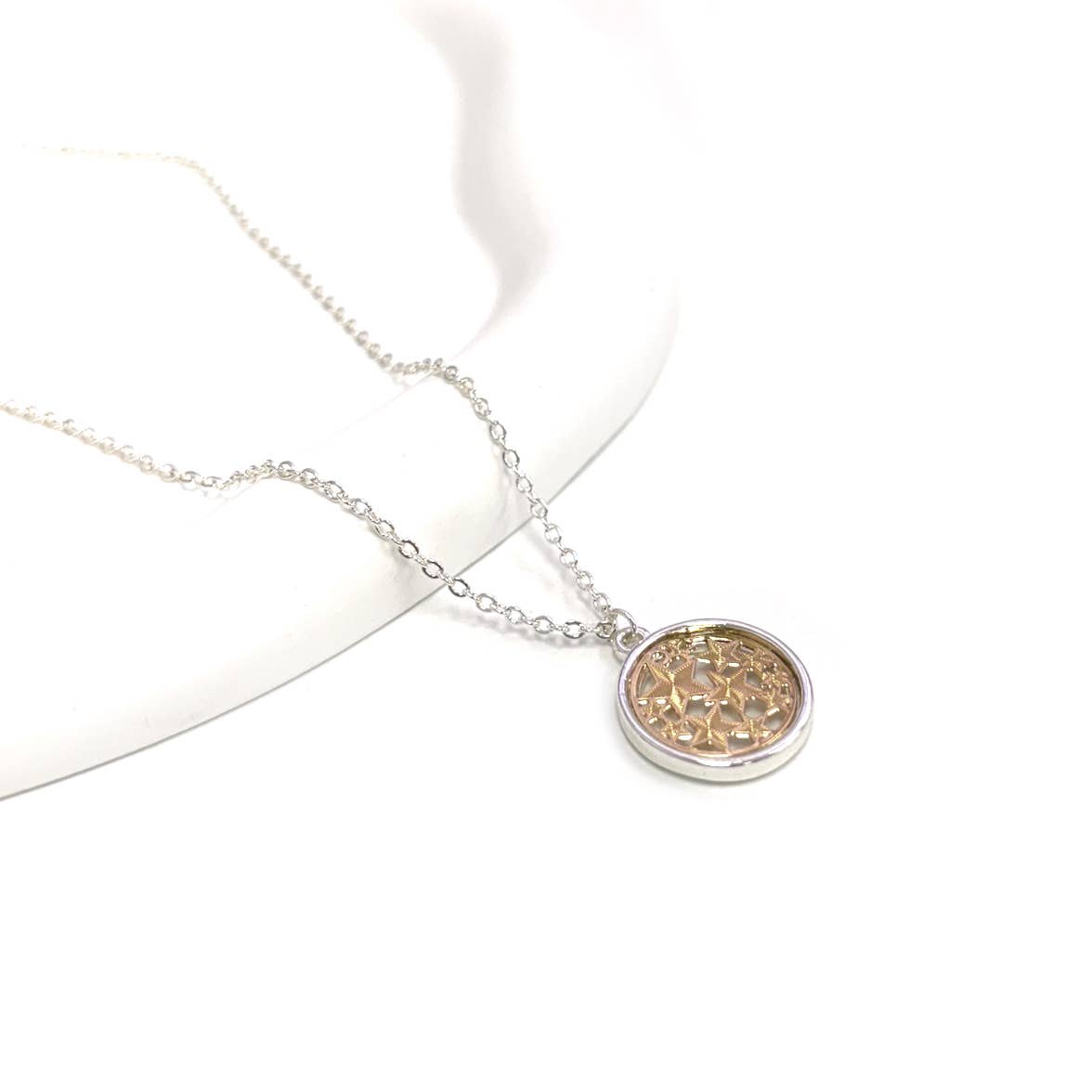 Star Filigree Cutout Round Pendant Two Tone Necklace StarryNYC