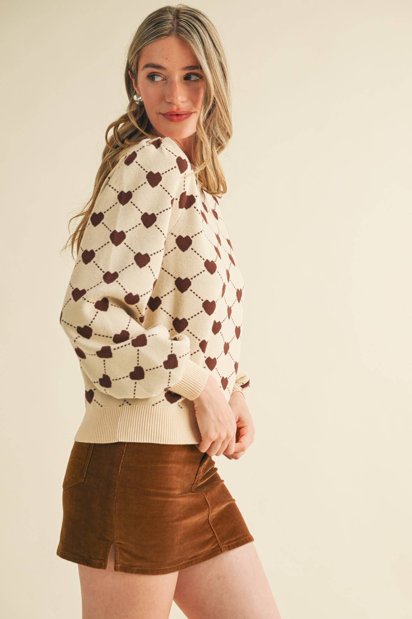 HEART KNIT PUFF SLEEVE SWEATER &MERCI